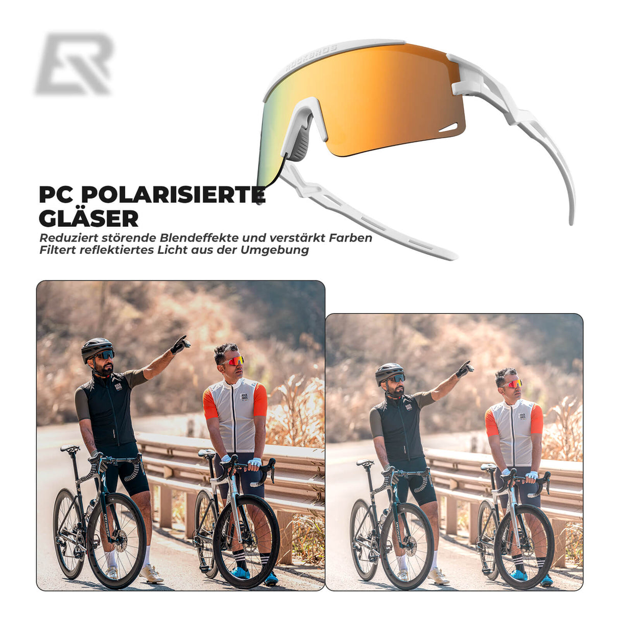 ROCKBROS Fahrradbrille Selbsttönend/Polarisiert Antibeschlag Winddicht UV-Schutz-Polarisierend-Weiß