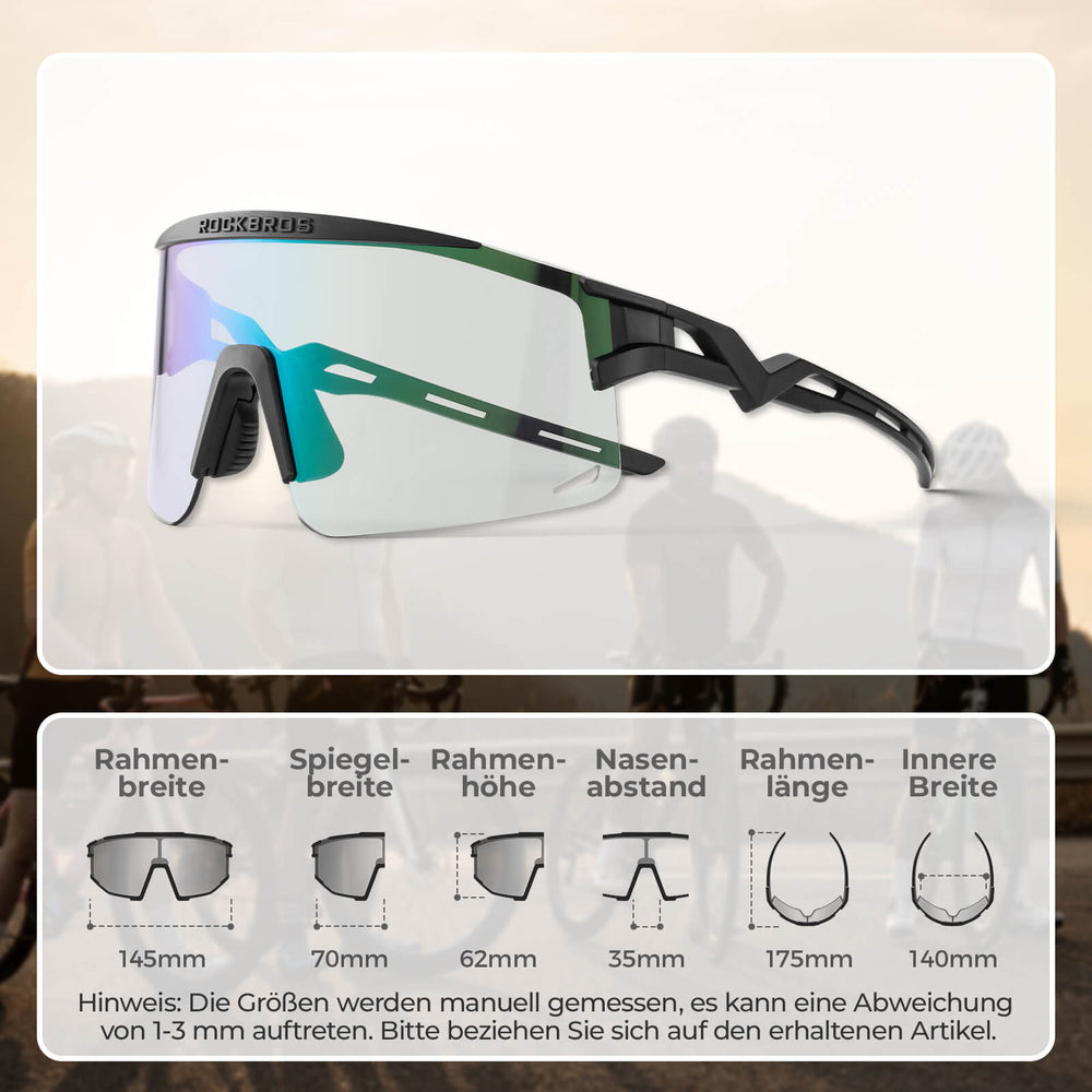 ROCKBROS Fahrradbrille Selbsttönend/Polarisiert Antibeschlag Winddicht UV-Schutz-Schwarz