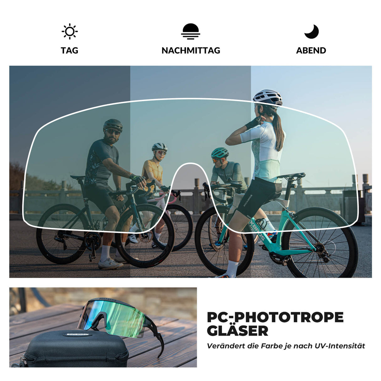 ROCKBROS Fahrradbrille Selbsttönend/Polarisiert Antibeschlag Winddicht UV-Schutz-Schwarz