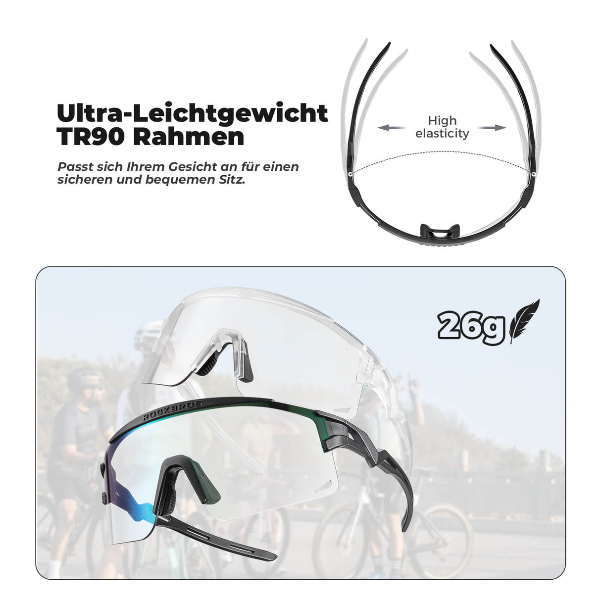 ROCKBROS Fahrradbrille Selbsttönend/Polarisiert Antibeschlag Winddicht UV-Schutz