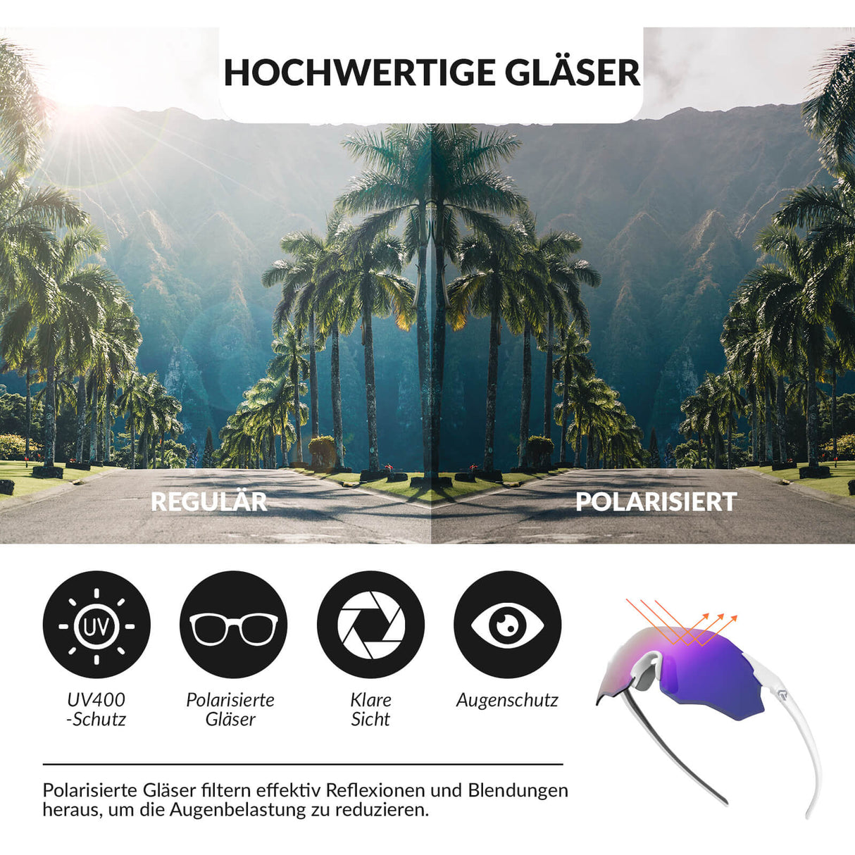 ROCKBROS Fahrradbrille Selbsttönend/Polarisiert UV400-Schutz Ohne Rahmen Unisex-Lila/Polarisiert