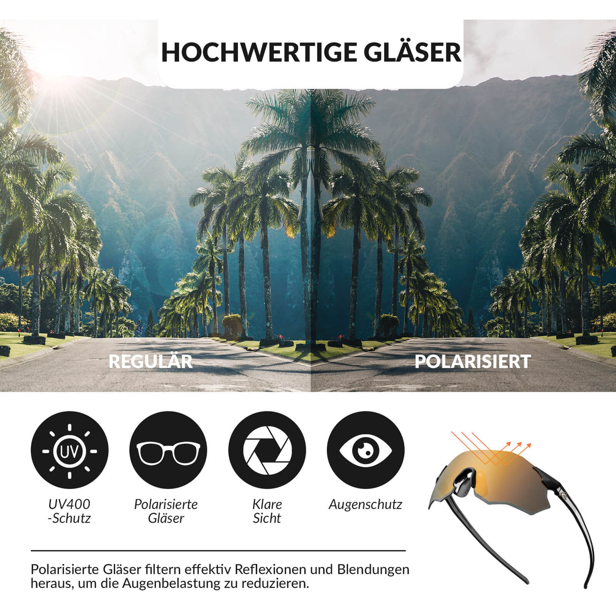 ROCKBROS Fahrradbrille Selbsttönend/Polarisiert UV400-Schutz Ohne Rahmen Unisex-Schwarz-Gold/Polarisiert