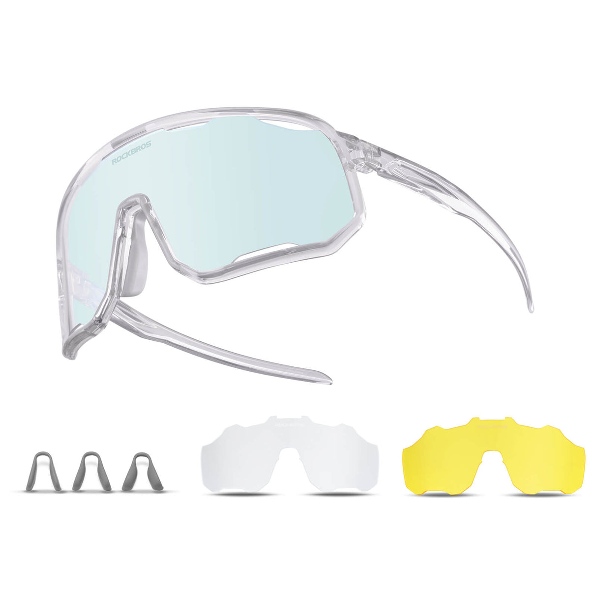 ROCKBROS Fahrradbrille Selbsttönende Sonnenbrille UV-Schutz Wechsel-Nasenpads Damen/Herren-Transparent - Hellblau