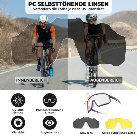 ROCKBROS Fahrradbrille Selbsttönende Sonnenbrille UV-Schutz Wechsel-Nasenpads Damen/Herren-Violett - Hellgrau
