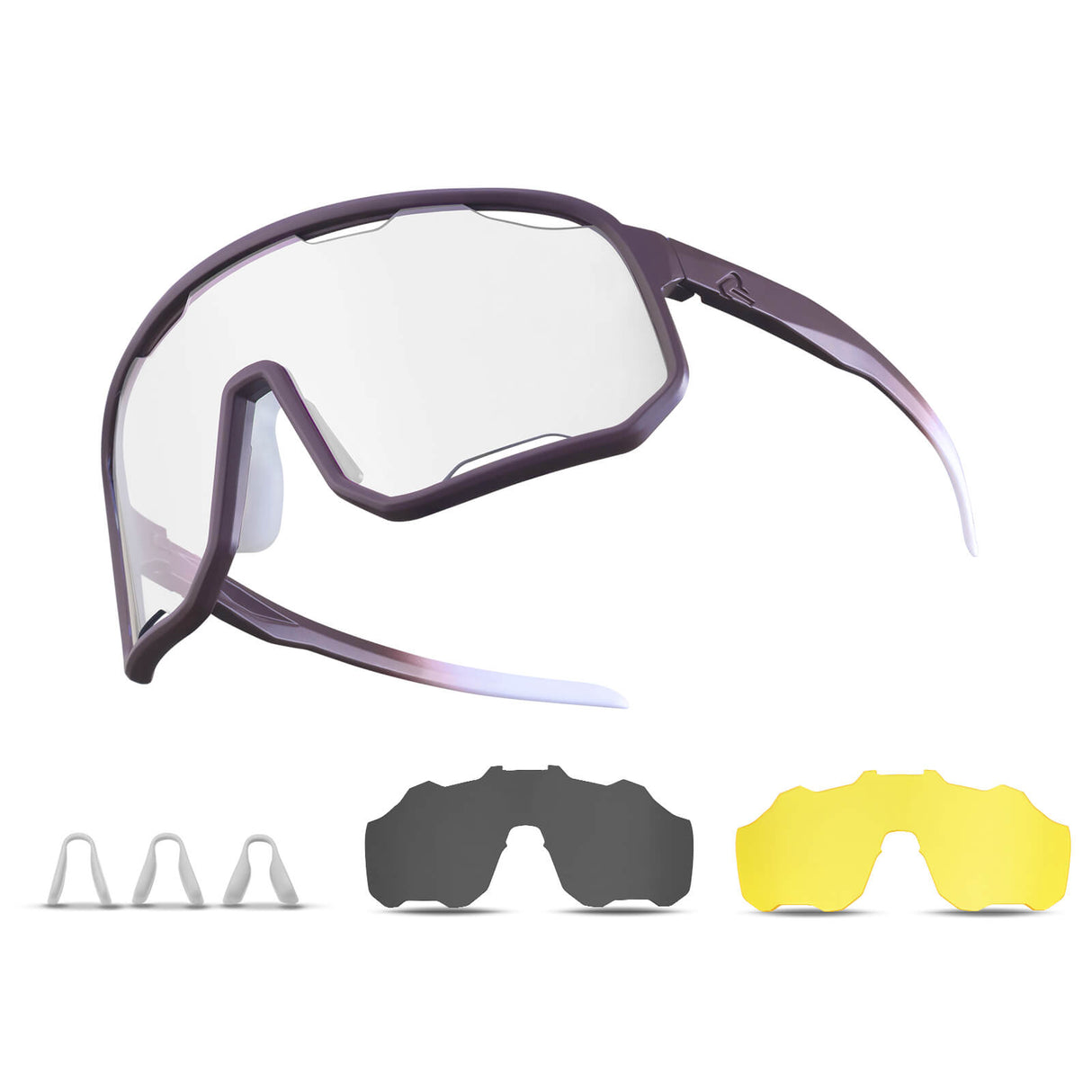 ROCKBROS Fahrradbrille Selbsttönende Sonnenbrille UV-Schutz Wechsel-Nasenpads Damen/Herren-Violett - Hellgrau