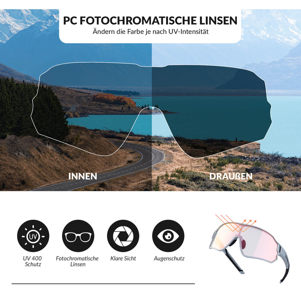 ROCKBROS Fahrradbrille Sonnenbrille Photochrom/Polarisiert UV400 Ultraleicht-Photochrome-Transparent