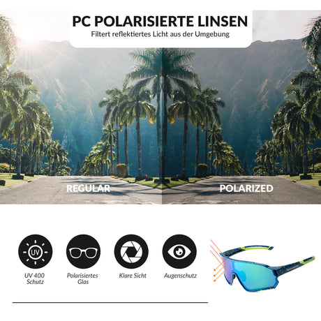 ROCKBROS Fahrradbrille Sonnenbrille Photochrom/Polarisiert UV400 Ultraleicht-Polarisiert - Blau-Grün