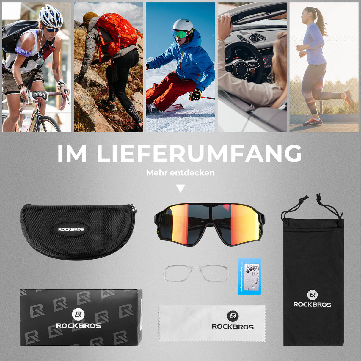 ROCKBROS Fahrradbrille Sonnenbrille Polarisiert UV400 Ultraleicht Blau-Gelb-Schwarz