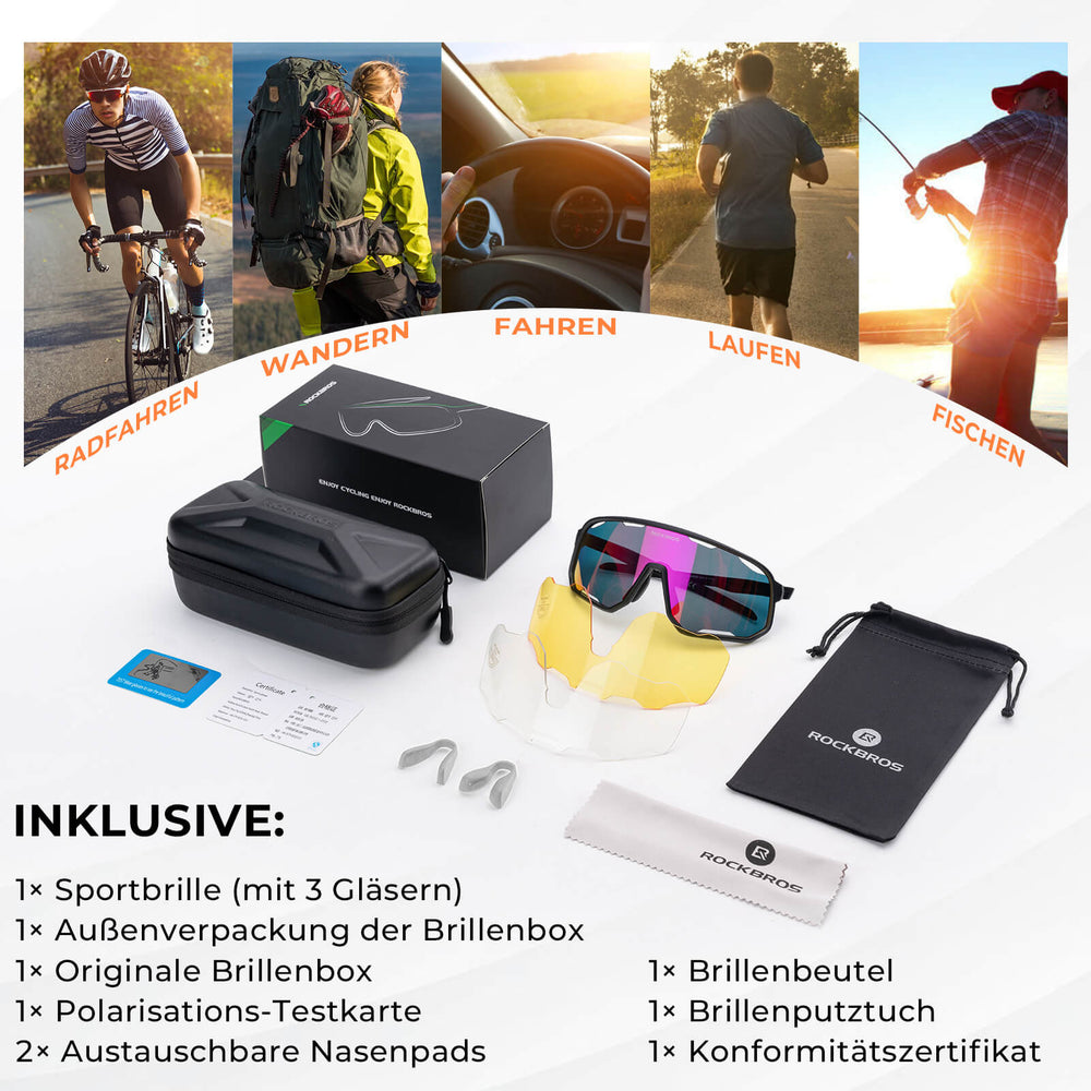 ROCKBROS Fahrradbrille Selbsttönende UV-Schutz Wechsel-Nasenpads Damen/Herren