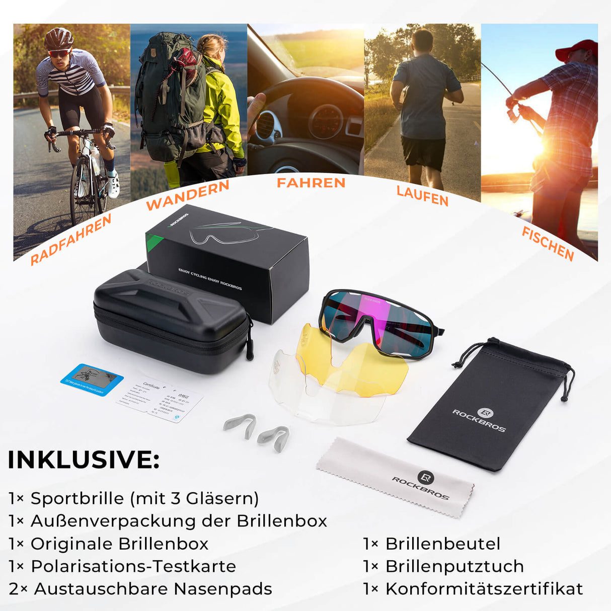 ROCKBROS Fahrradbrille Selbsttönende UV-Schutz Wechsel-Nasenpads Damen/Herren