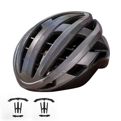 ROCKBROS Fahrradhelm Integrierter Rennradhelm Stoßfest Verstellbar Unisex M/L-Silber-glänzend