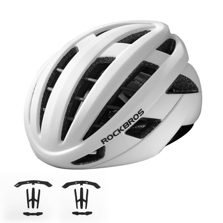ROCKBROS Fahrradhelm Integrierter Rennradhelm Stoßfest Verstellbar Unisex M/L-Weiß-matt
