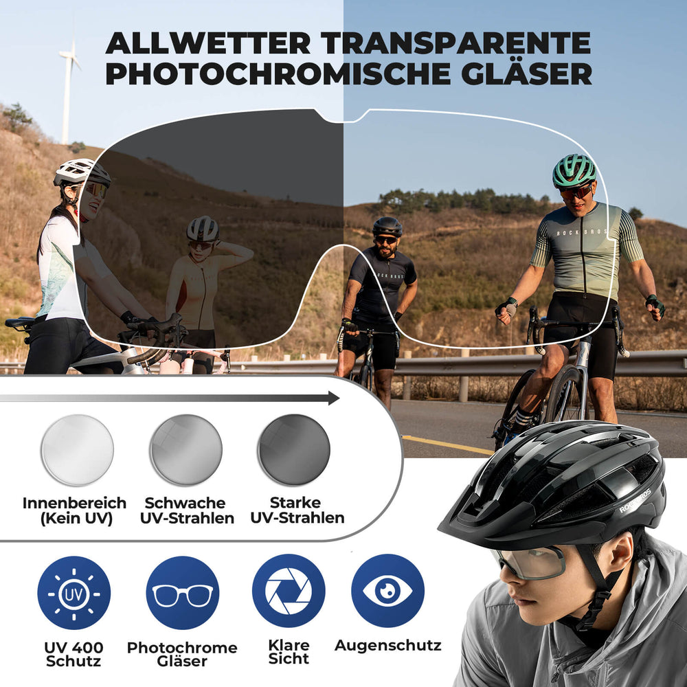 ROCKBROS Fahrradhelm mit Visier Rücklicht Atmungsaktiv Rennradhelm 55-61cm Unsiex