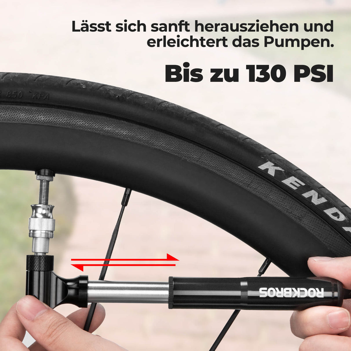 ROCKBROS Fahrradpumpe 130PSI Tragbar mit Halterung Presta & Schrader Ventile