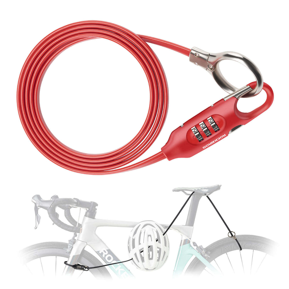 ROCKBROS Fahrradschloss Kabelschloss 150cm mit Zahlencode Anti-Diebstahl-Rot