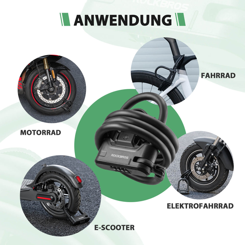 ROCKBROS Fahrradschloss Zahlenschloss U-Bügelschloss mit Kabel