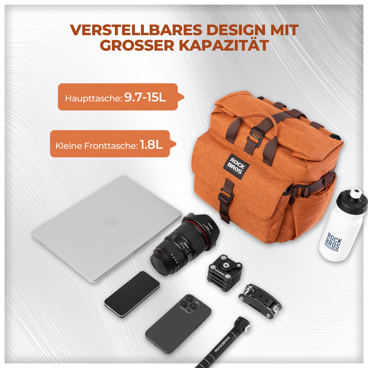 ROCKBROS Fahrradtasche Lenkertasche Multifunktional für Brompton 15L+1,8L Outdoor/Pendler