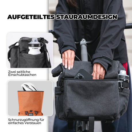 ROCKBROS Fahrradtasche Lenkertasche Multifunktional für Brompton 15L+1,8L Outdoor/Pendler