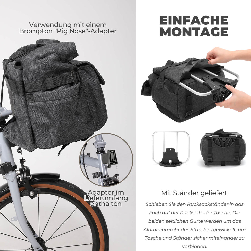 ROCKBROS Fahrradtasche Lenkertasche Multifunktional für Brompton 15L+1,8L Outdoor/Pendler