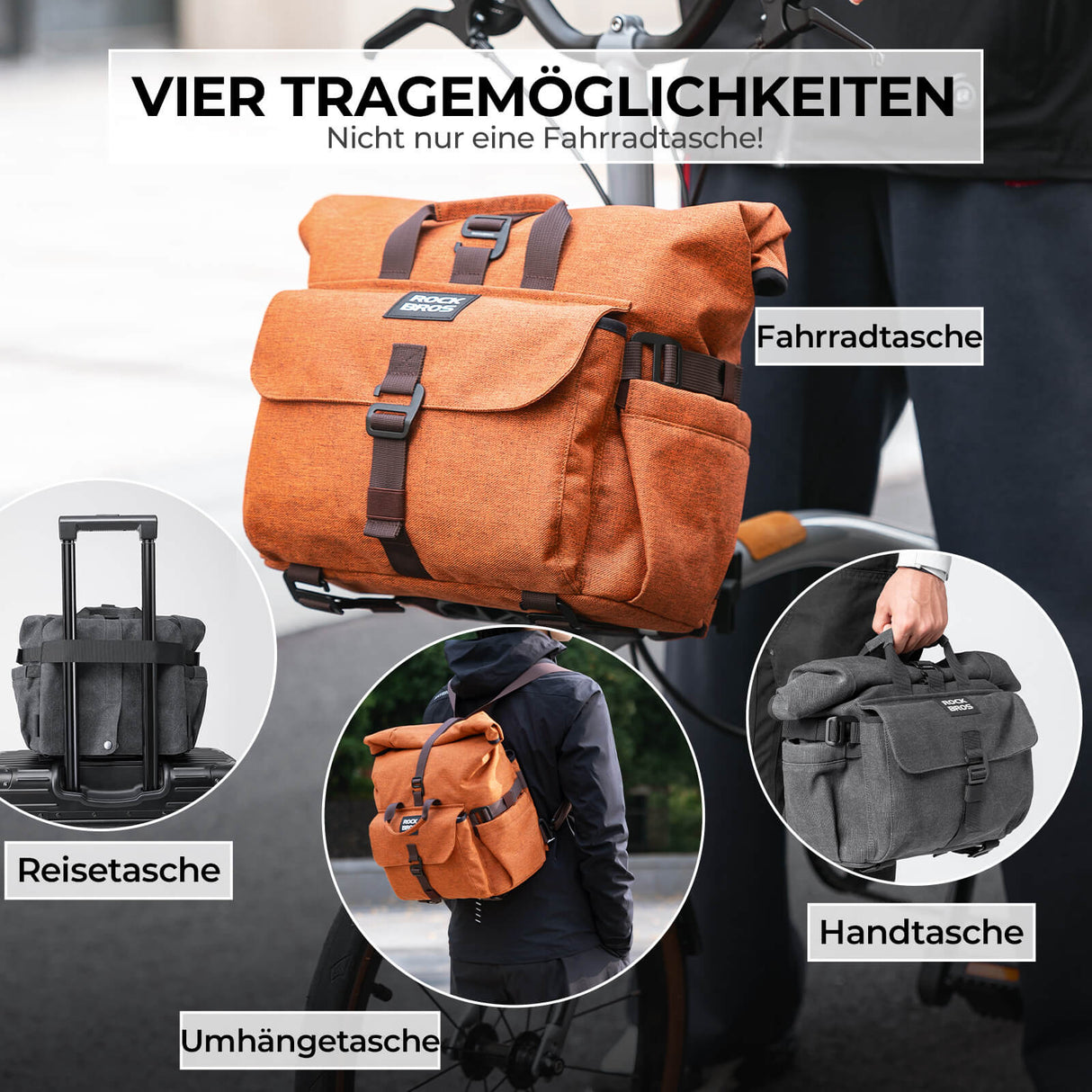 ROCKBROS Fahrradtasche Lenkertasche Multifunktional für Brompton 15L+1,8L Outdoor/Pendler