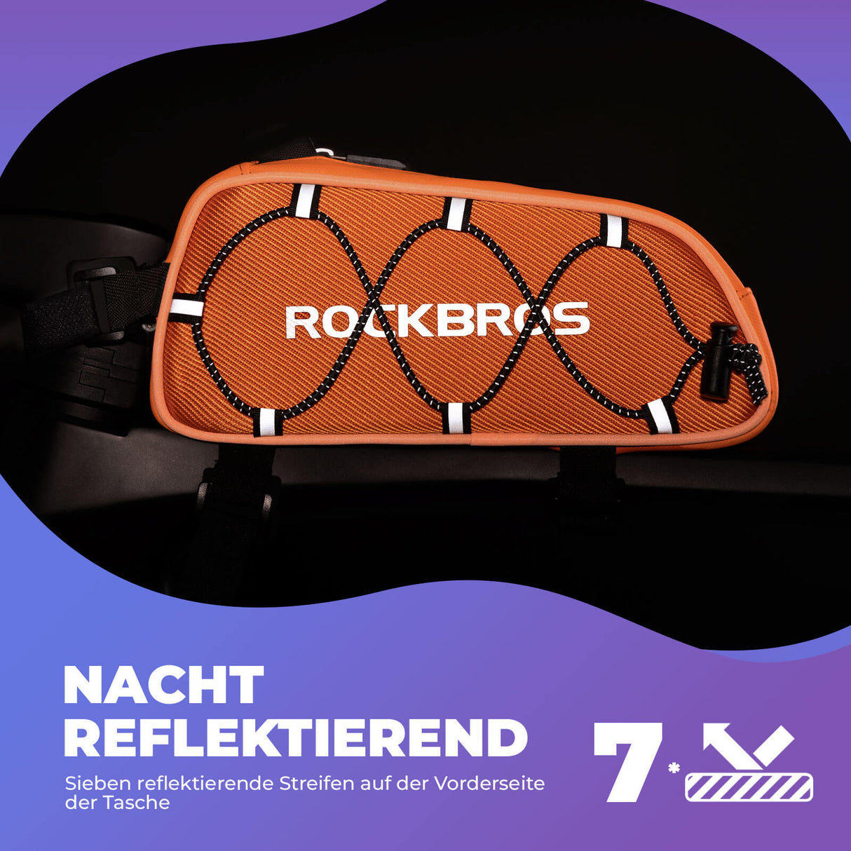 ROCKBROS Fahrradtasche Oberrohrtasche 1 L Vollständig Reflektierend Schwarz Silbrig - Orange