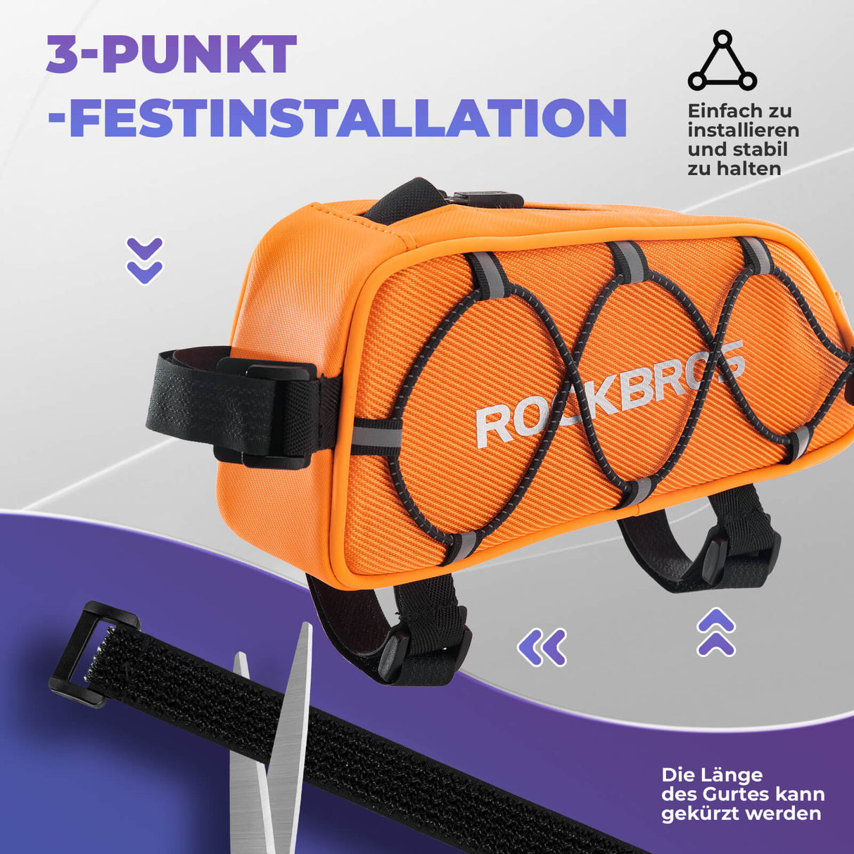 ROCKBROS Fahrradtasche Oberrohrtasche 1 L Vollständig Reflektierend Schwarz Silbrig - Orange