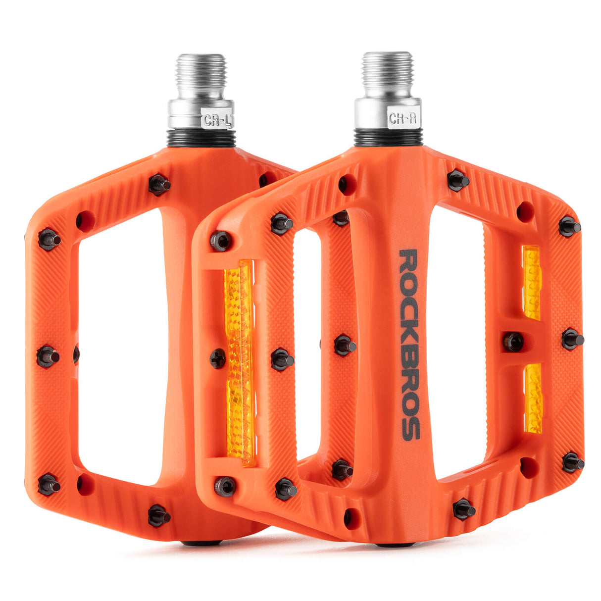 ROCKBROS Flat Fahrradpedale Rutschfest mit Reflektorstreifen für Mountainbike E-Bike-Orange