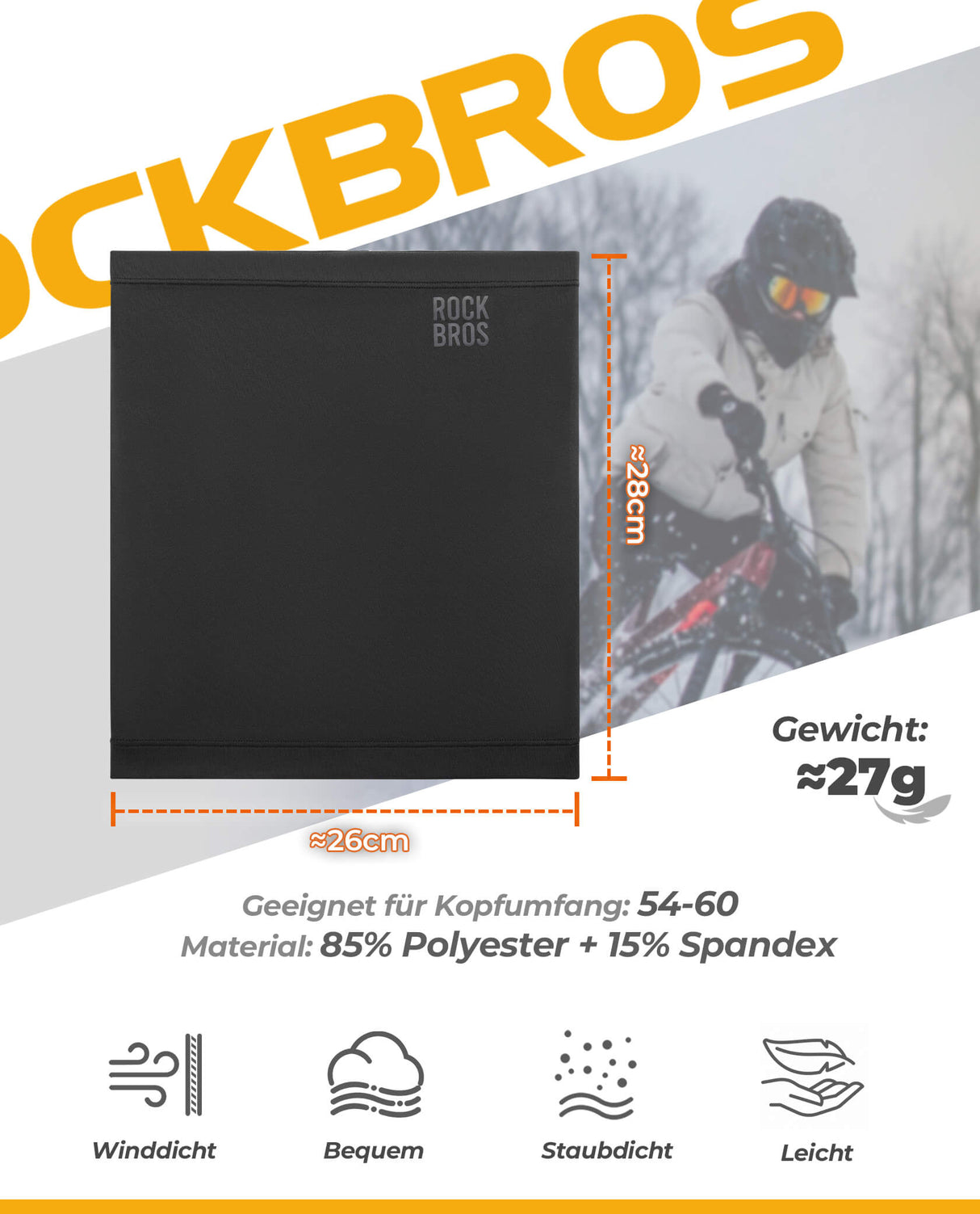 ROCKBROS Halstuch - Winter Schlauchtuch, winddicht und warm, ideal für Ski, Radfahren und Wandern