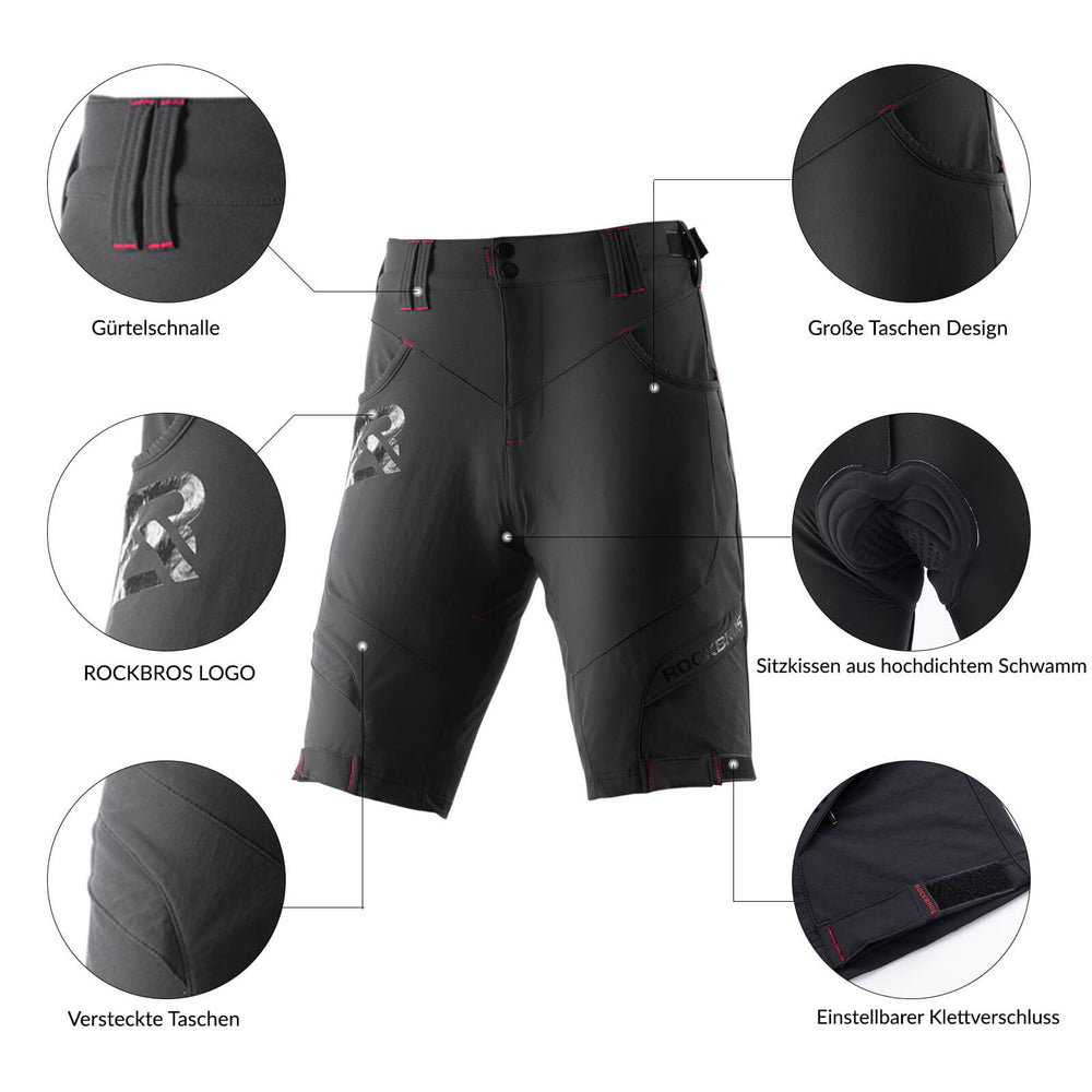 ROCKBROS Herren Fahrradhose, kurz, atmungsaktiv, mit Anti-Stoß-Polsterung, ideal für komfortable Fahrradtouren.