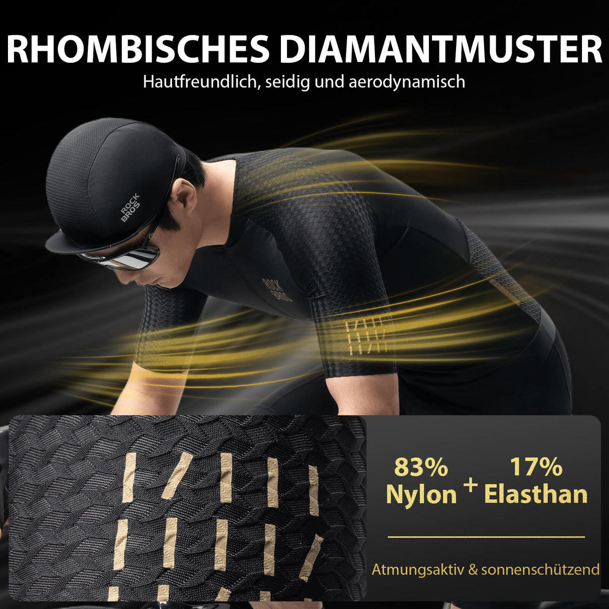 ROCKBROS Herren Kurzarm Hochleistungs-Radtrikot Jersey für MTB & Rennrad- Schwarz