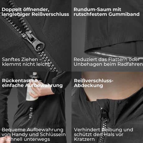 ROCKBROS Herren Leichte Fahrradjacke Multifunktional Winddicht Atmungsaktiv Frühling/Sommer