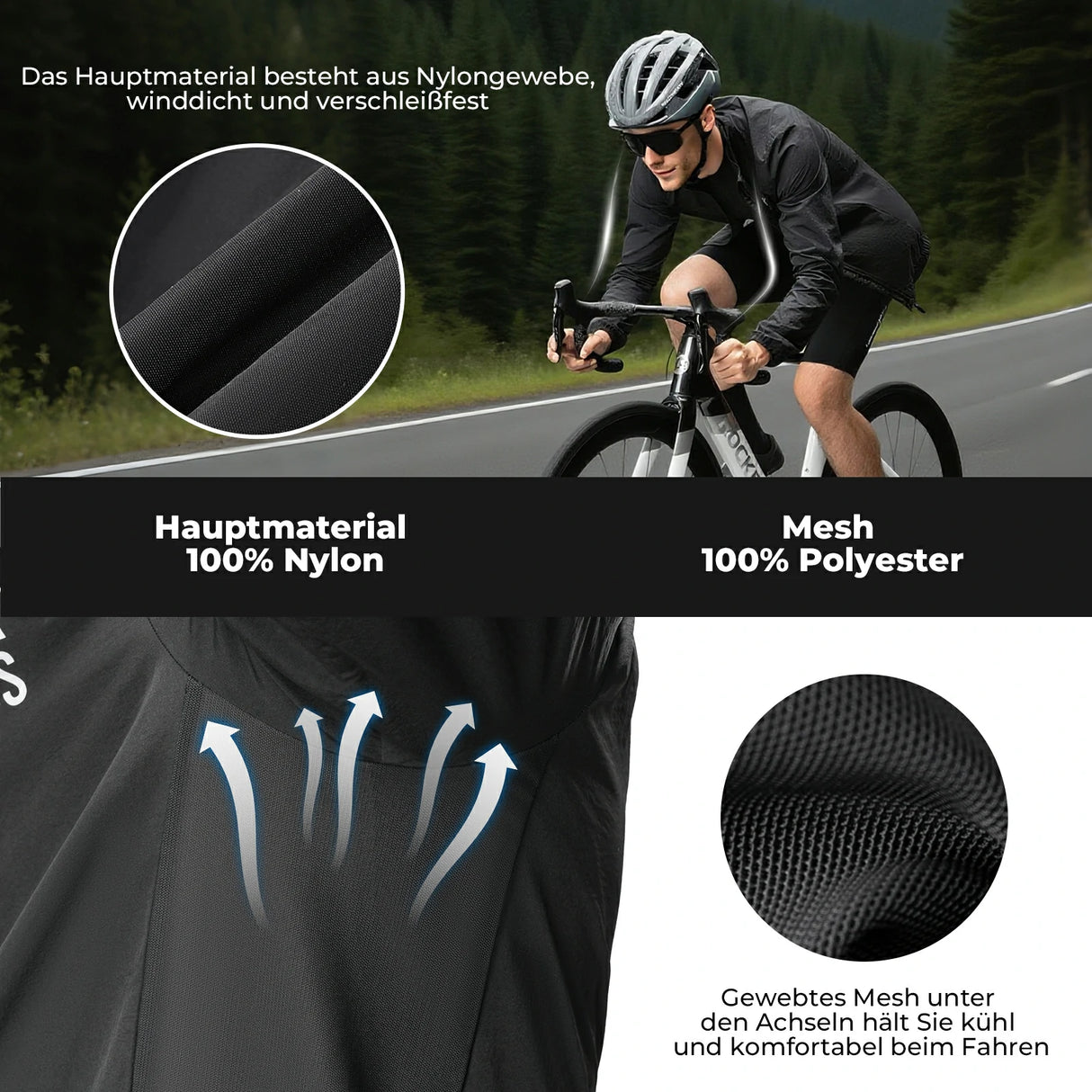 ROCKBROS Herren Leichte Fahrradjacke Multifunktional Winddicht Atmungsaktiv Frühling/Sommer