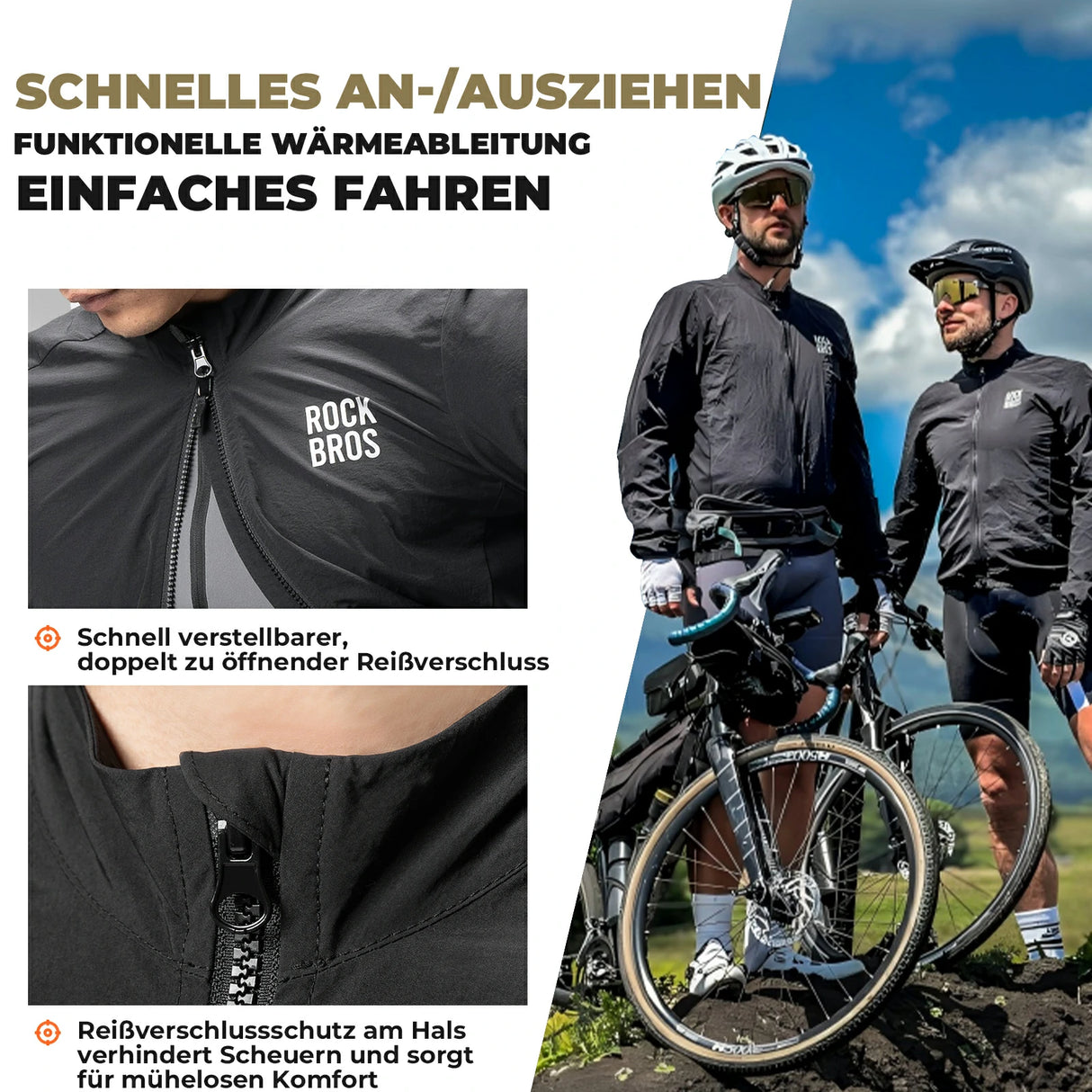 ROCKBROS Herren Leichte Fahrradjacke Multifunktional Winddicht Atmungsaktiv Frühling/Sommer