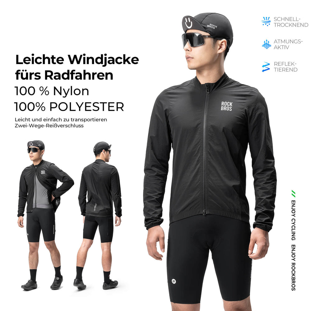 ROCKBROS Herren Leichte Fahrradjacke Multifunktional Winddicht Atmungsaktiv Frühling/Sommer
