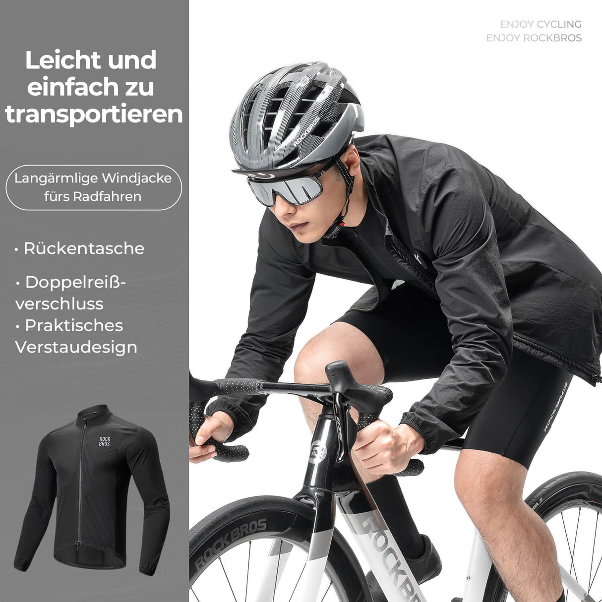 ROCKBROS Herren Leichte Fahrradjacke Multifunktional Winddicht Atmungsaktiv Frühling/Sommer