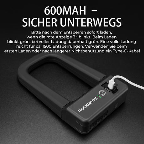 ROCKBROS Intelligentes NFC Fahrradschloss Wasserdicht Lange Akkulaufzeit für Motorrad/Fahrrad