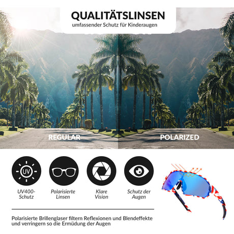 ROCKBROS Kinder Fahrradbrille UV400-Schutz Polarisierte Sonnenbrille-Rot-Blau