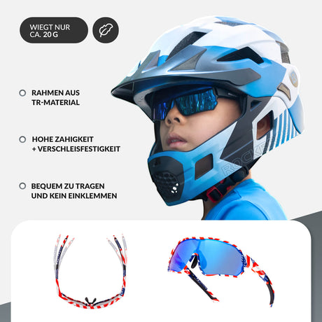 ROCKBROS Kinder Fahrradbrille UV400-Schutz Polarisierte Sonnenbrille-Rot-Blau