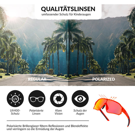 ROCKBROS Kinder Fahrradbrille UV400-Schutz Polarisierte Sonnenbrille-Rot