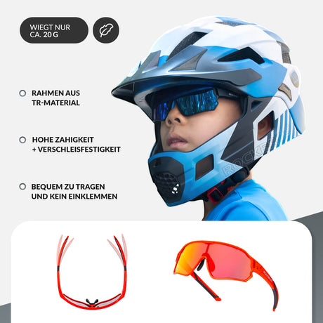 ROCKBROS Kinder Fahrradbrille UV400-Schutz Polarisierte Sonnenbrille-Rot