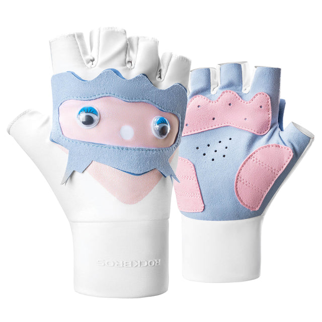 ROCKBROS Kinder Halbfinger Fingerlose Fahrradhandschuhe Scooter Fahrrad-Weiß - Blau