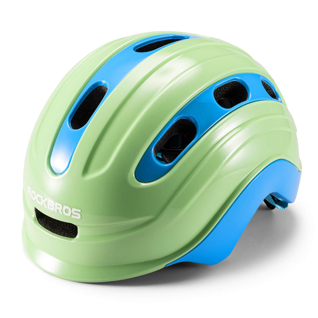 ROCKBROS Kinderhelm Fahrradhelm Rücklicht-Kompatibel 54–58cm 6–18 Jahre-Blau-Grün-Glänzend