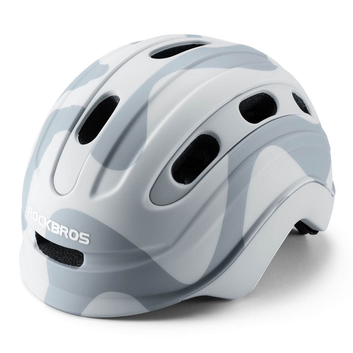 ROCKBROS Kinderhelm Fahrradhelm Rücklicht-Kompatibel 54–58cm 6–18 Jahre-Grau Tarnung-Matt