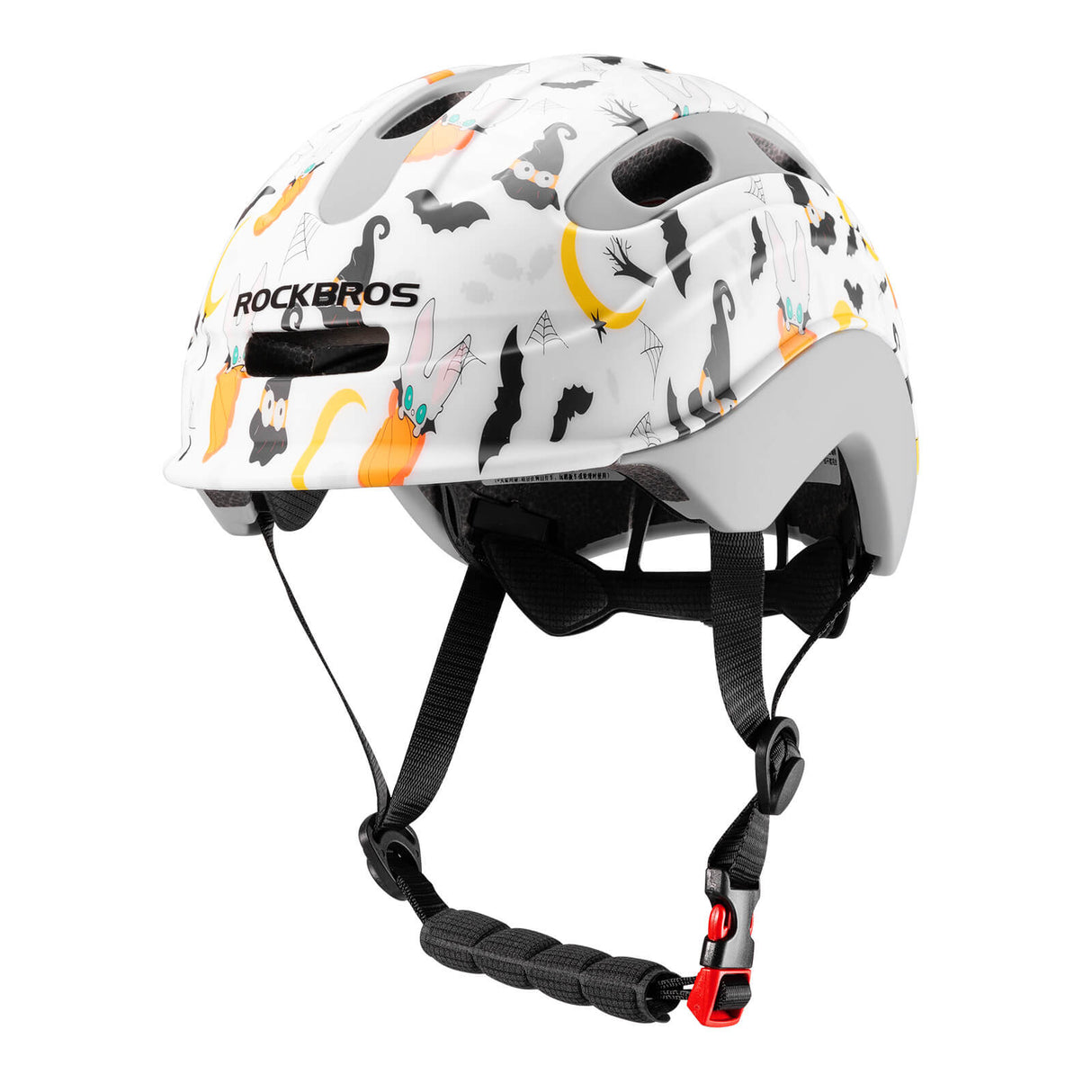 ROCKBROS Kinderhelm Fahrradhelm Rücklicht-Kompatibel 54–58cm 6–18 Jahre-Halloween Graffiti-Matt