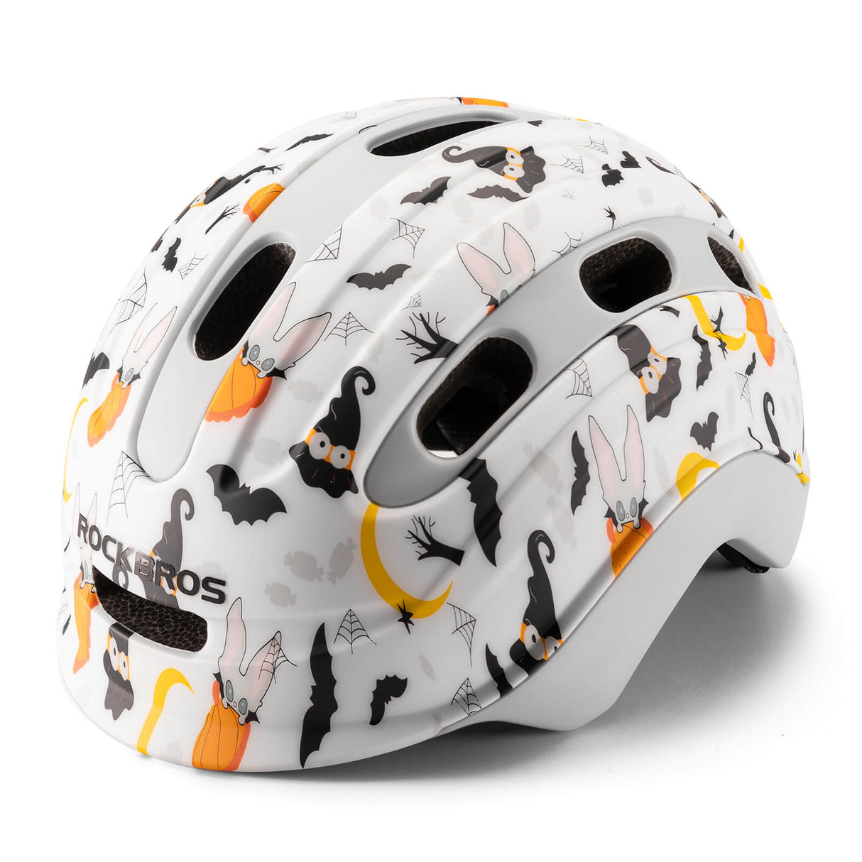 ROCKBROS Kinderhelm Fahrradhelm Rücklicht-Kompatibel 54–58cm 6–18 Jahre-Halloween Graffiti-Matt