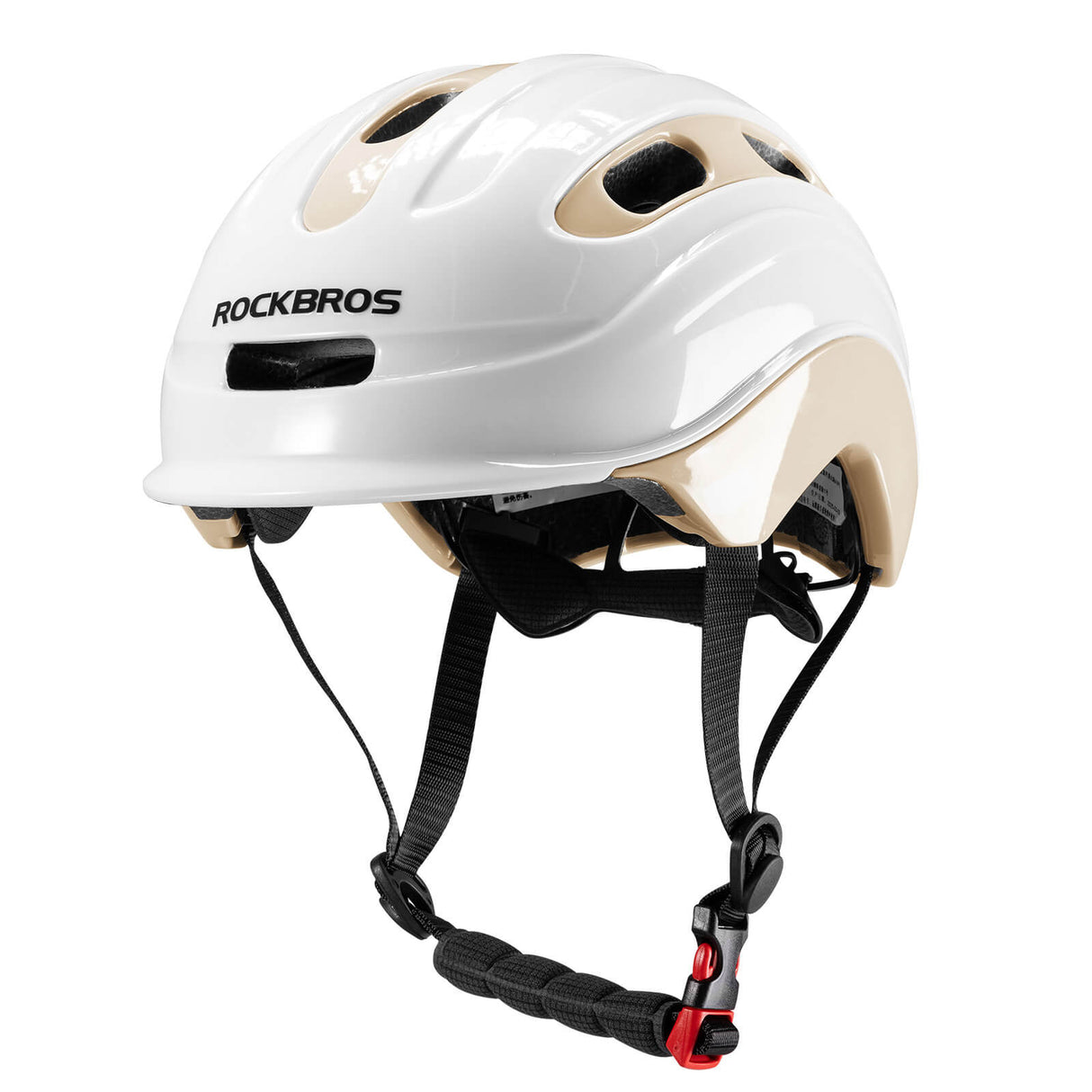 ROCKBROS Kinderhelm Fahrradhelm Rücklicht-Kompatibel 54–58cm 6–18 Jahre-Weiß-Khaki-Glänzend