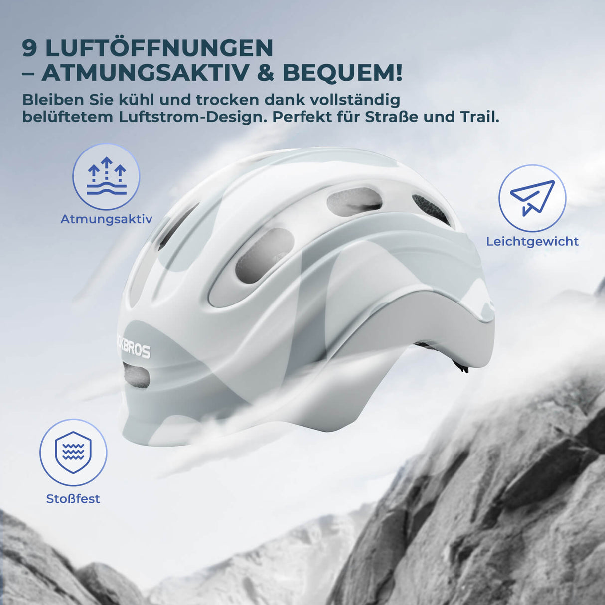 ROCKBROS Kinderhelm Fahrradhelm Rücklicht-Kompatibel 54–58cm 6–18 Jahre