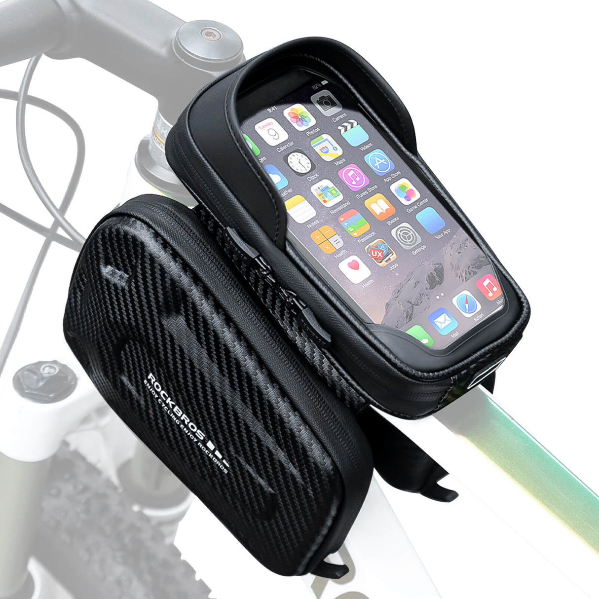 ROCKBROS Oberrohrtasche für Smartphone mit Lichtschutz und Seitentaschen