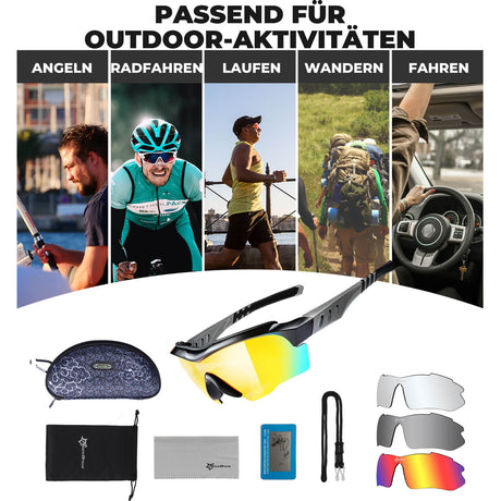 ROCKBROS Polarisierte Fahrradbrille mit wechselbaren Gläsern UV-Schutz Unisex-Schwarz-Schwarz-Grau