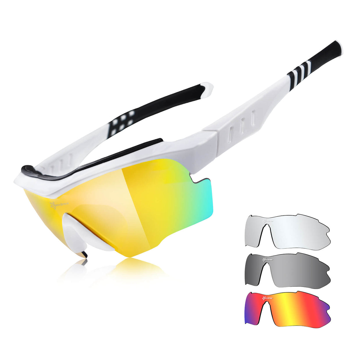 ROCKBROS Polarisierte Fahrradbrille mit wechselbaren Gläsern UV-Schutz Unisex-Schwarz-Weiß